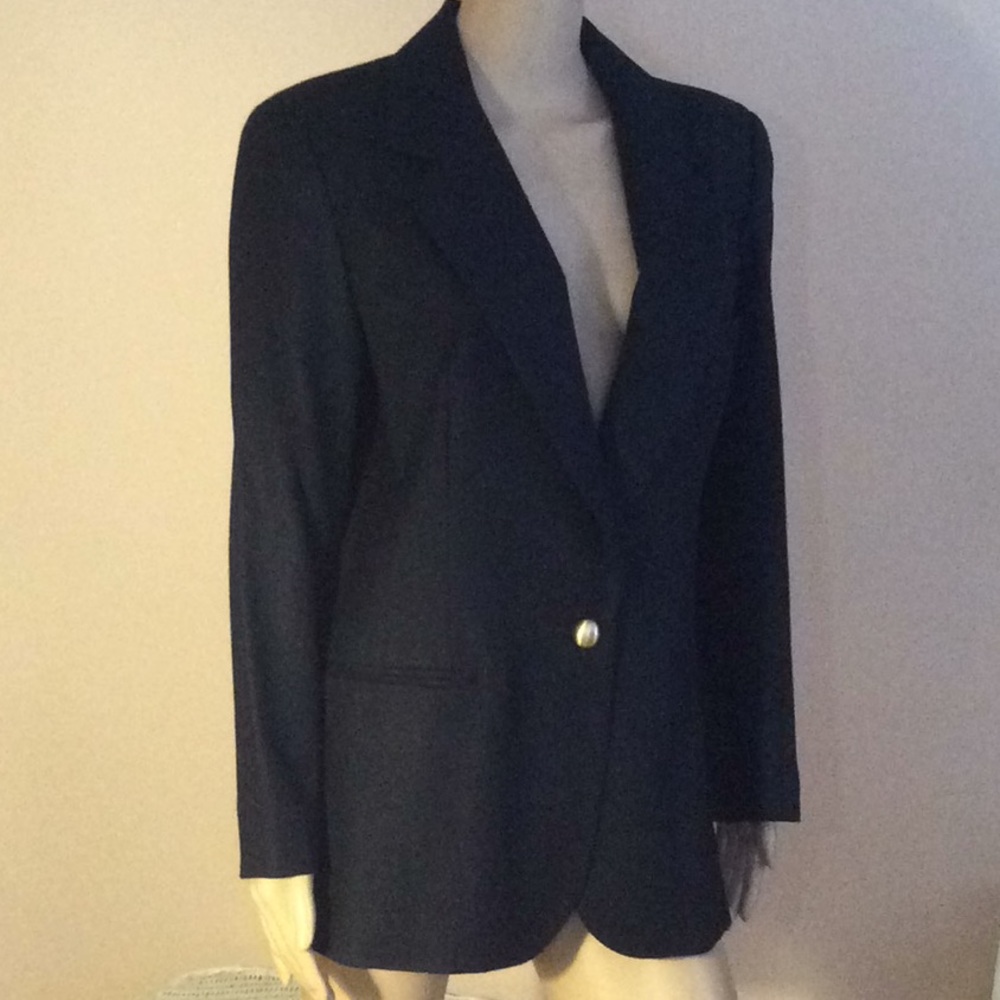 Vintage Wool Blazer Dark Navy Blue